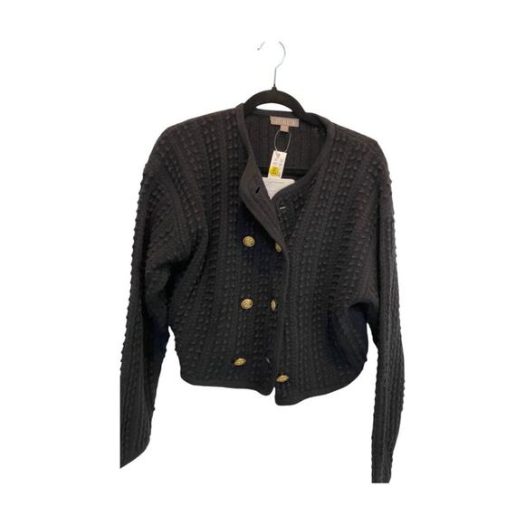 J Crew Cotton Lady Jacket Cardigan Sweater Wm's Black gold button SZ S FLAW #467 - Picture 5 of 8